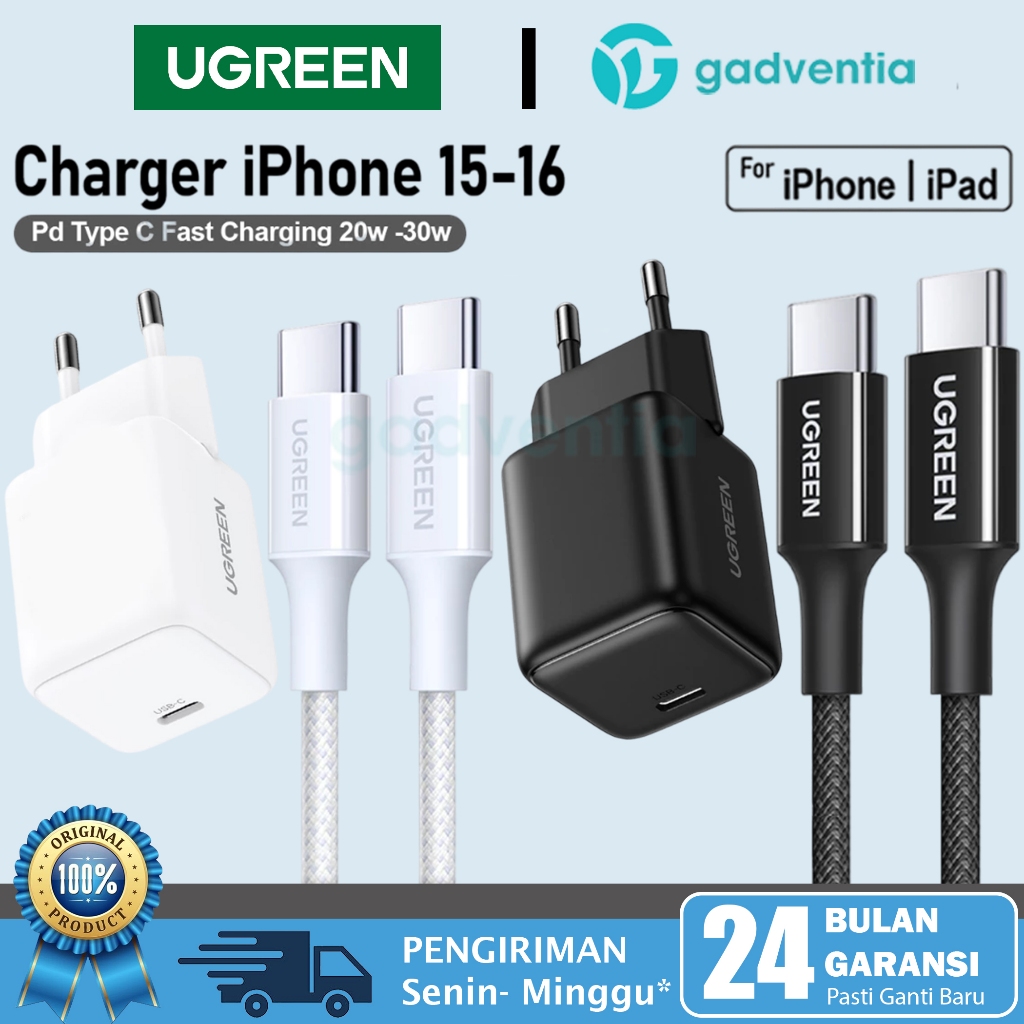 UGREEN Wall Charger Set iPhone 15 16 Plus 16 Pro Max PD Type C to C Fast  Charging 20w 30w Original