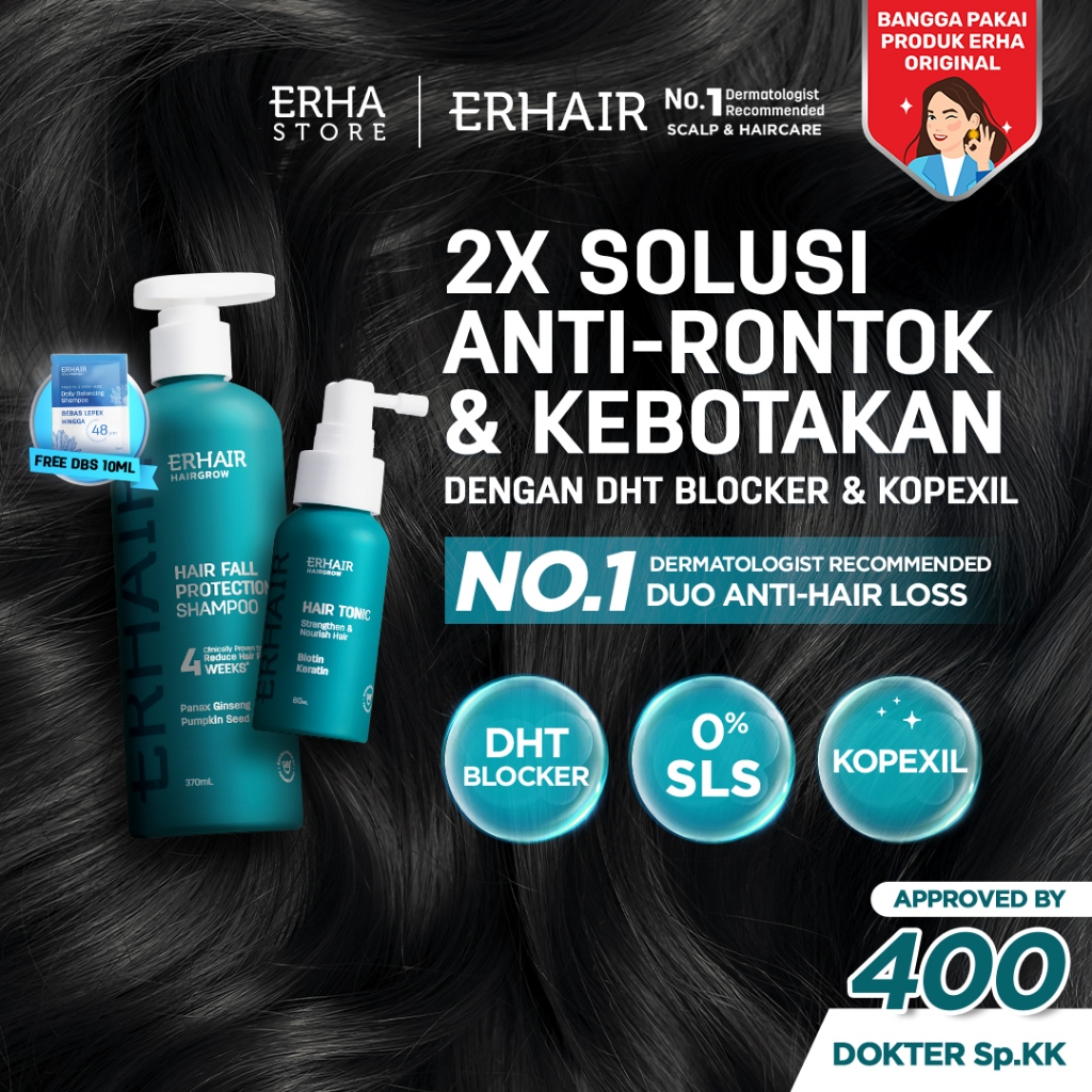 Jual ERHAIR SET ANTI RONTOK Hairgrow Shampoo 370ml + Hair Tonic 60ml ...