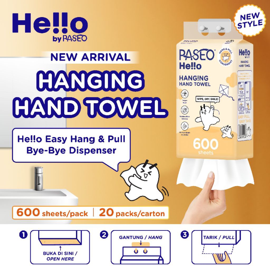 Jual Tisu Tissue Paseo Hello Hanging Hand Towel Isi 600 Sheets / 1 Ply ...