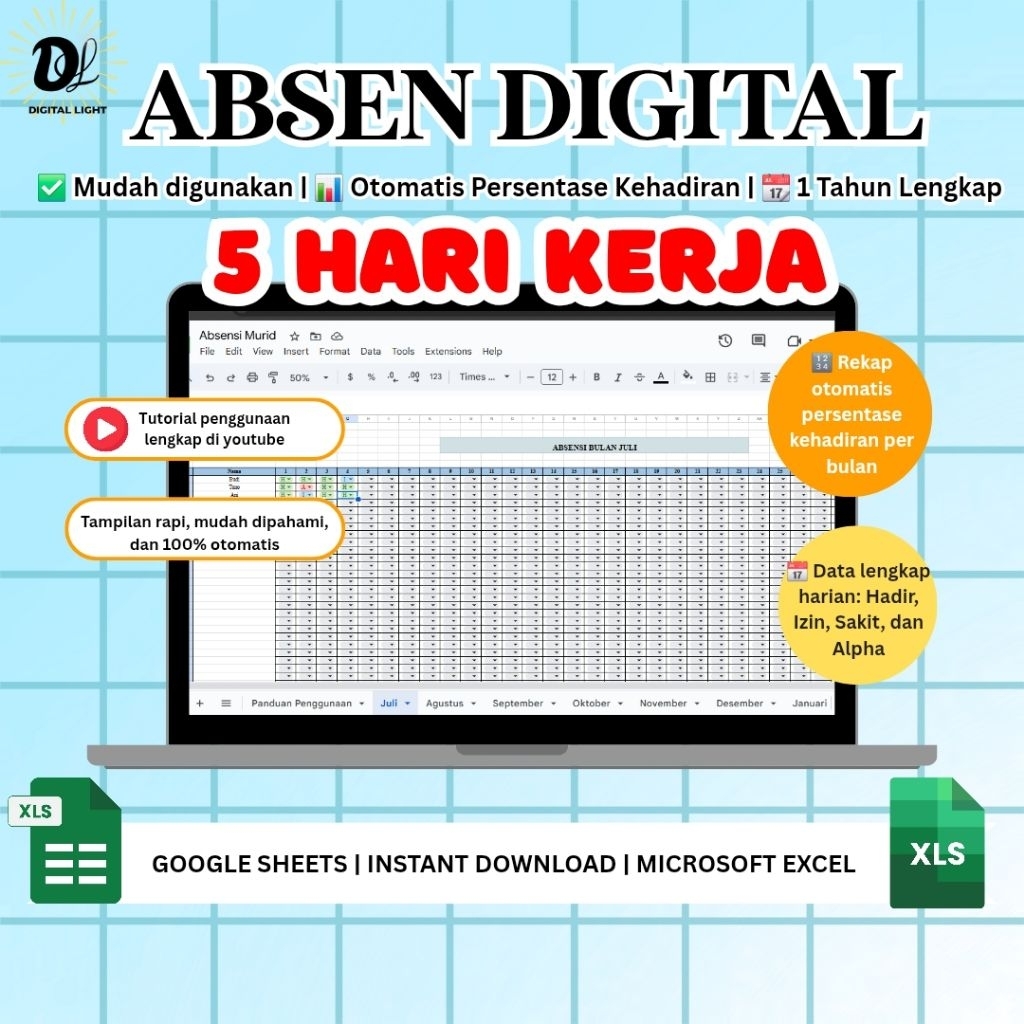Jual Template Absen Digital 1 Tahun 5 Hari Kerja | Shopee Indonesia