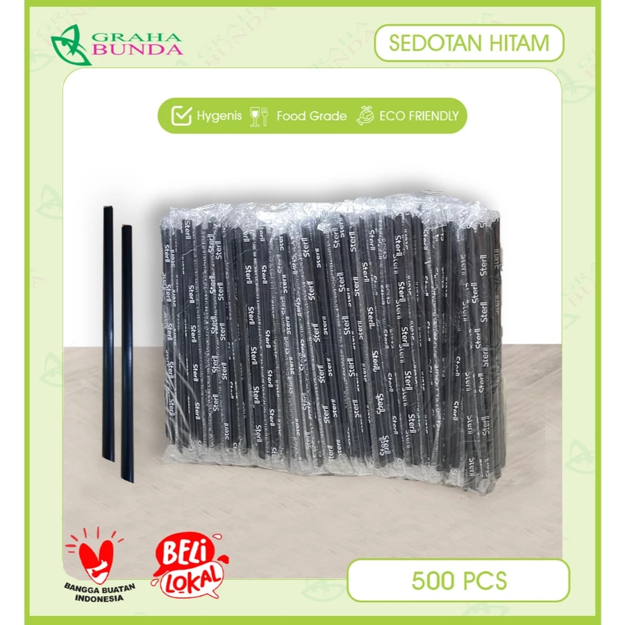 500 PCS Sedotan Hitam PlastikUkuran 21CM x 6MM