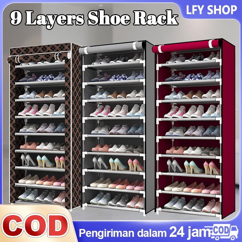 Jual Rak Sepatu 10TH 9 Ruang Tahan Air Cover Debu Portable Shoes Rack ...