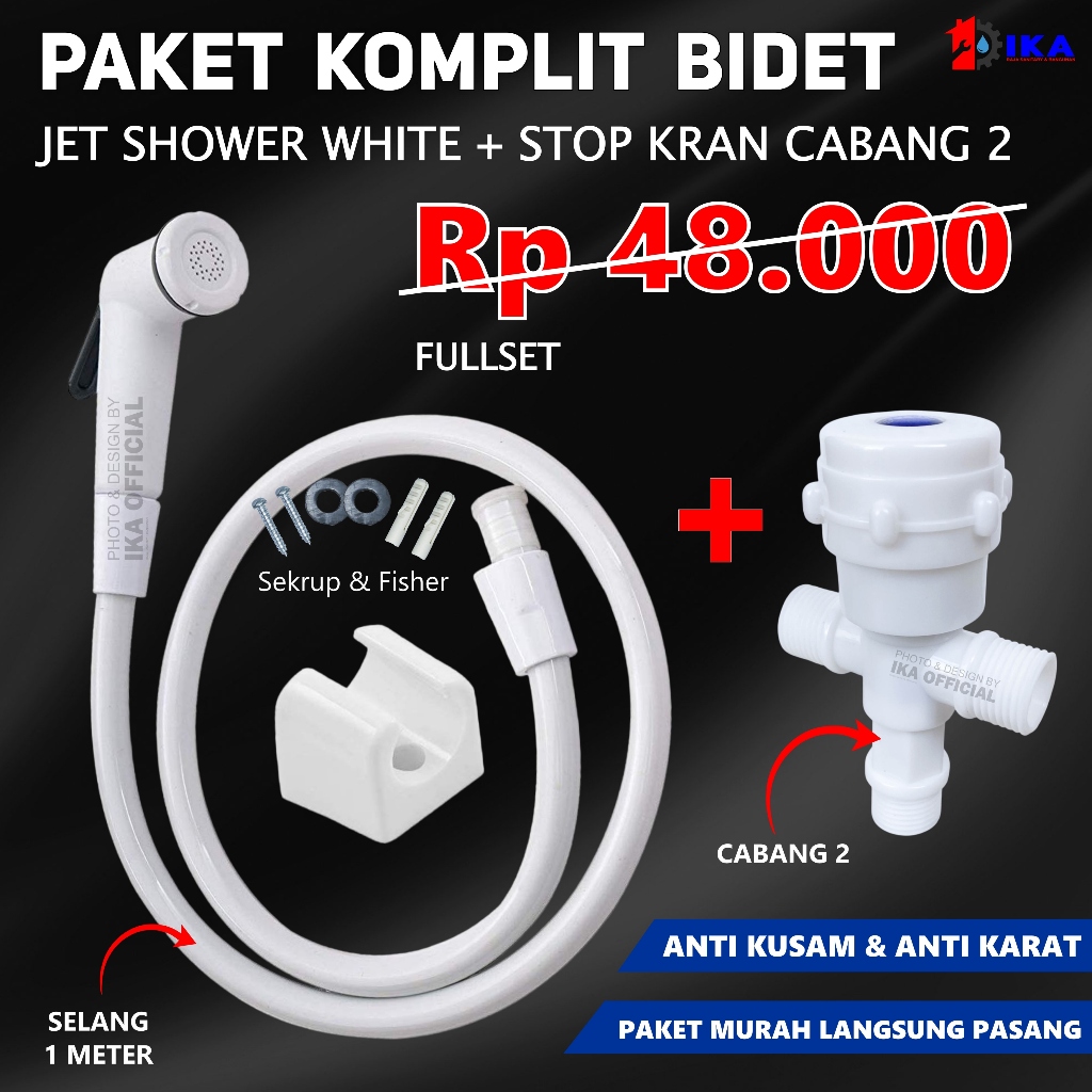 Jet Shower Closet Set Stop Kran Cabang 1 Paket Komplit C Toilet Duduk Bidet Chrome Cebok Anti Karat Anti Kusam