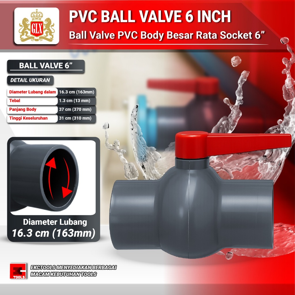 Jual GLX Ball Valve PVC Body Besar Rata Pvc Valve Socket 6 inch ...