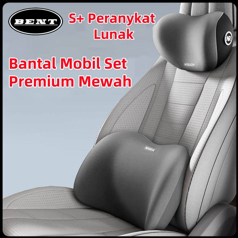 (COD) Bantal Leher Mobil Busa Memori + Bantal Lumbar Pinggang Set 2in1 Penopang Leher Pinggang Aksesoris Mobil Universal Empuk Nyaman