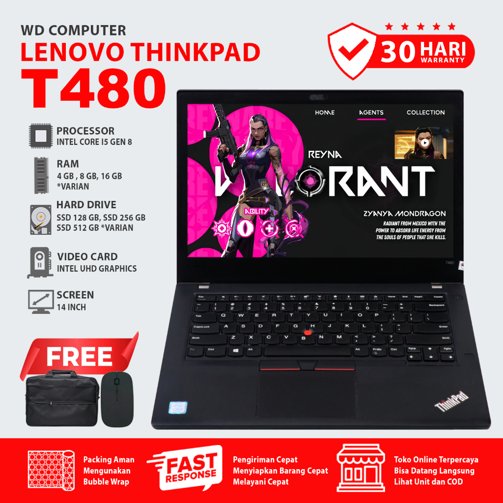 Jual Laptop Lenovo Thinkpad T480 core i5 gen 8 | Layar 14 inch ...