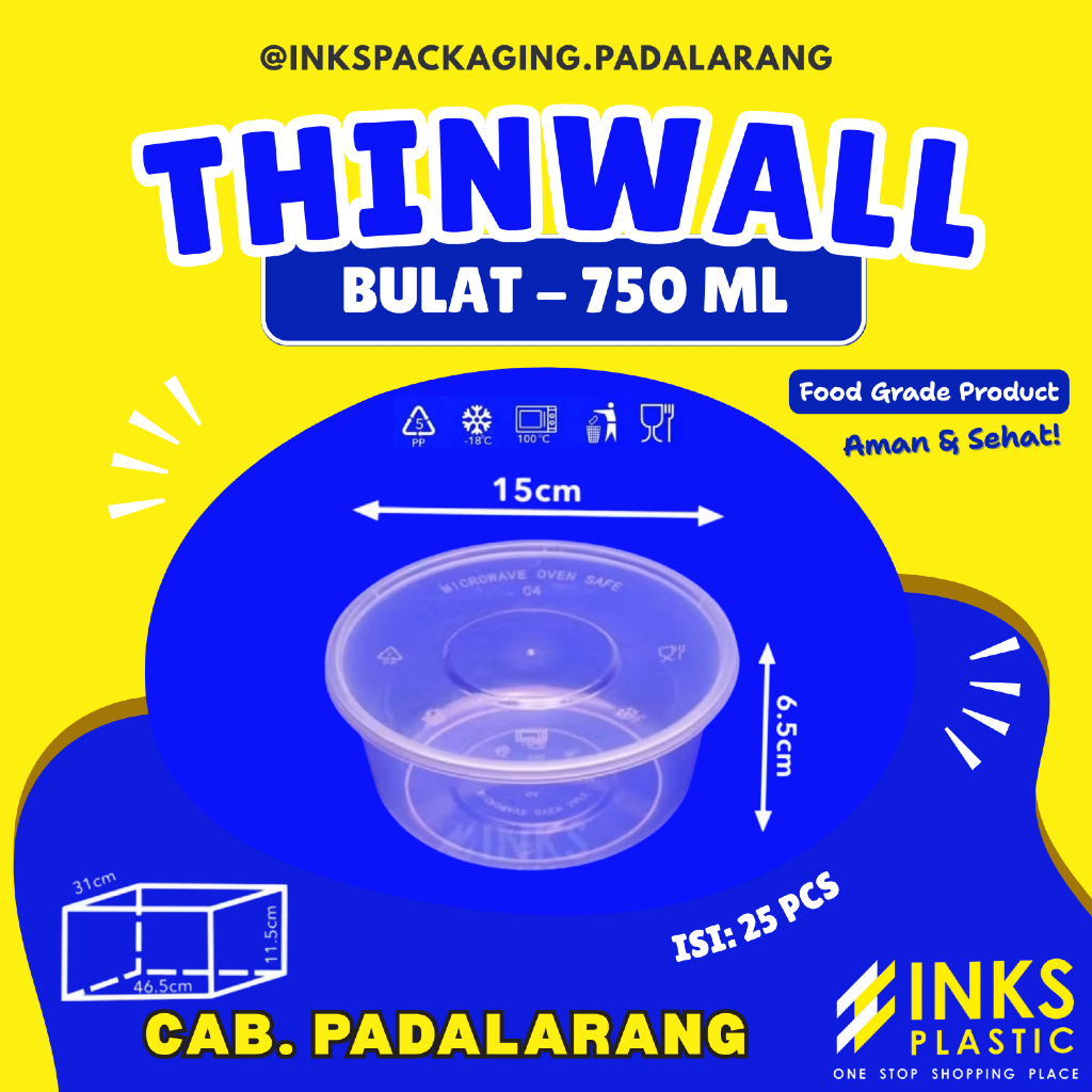 Jual THINWALL BULAT 750 ML MANGKOK ROUND 750ML | Shopee Indonesia