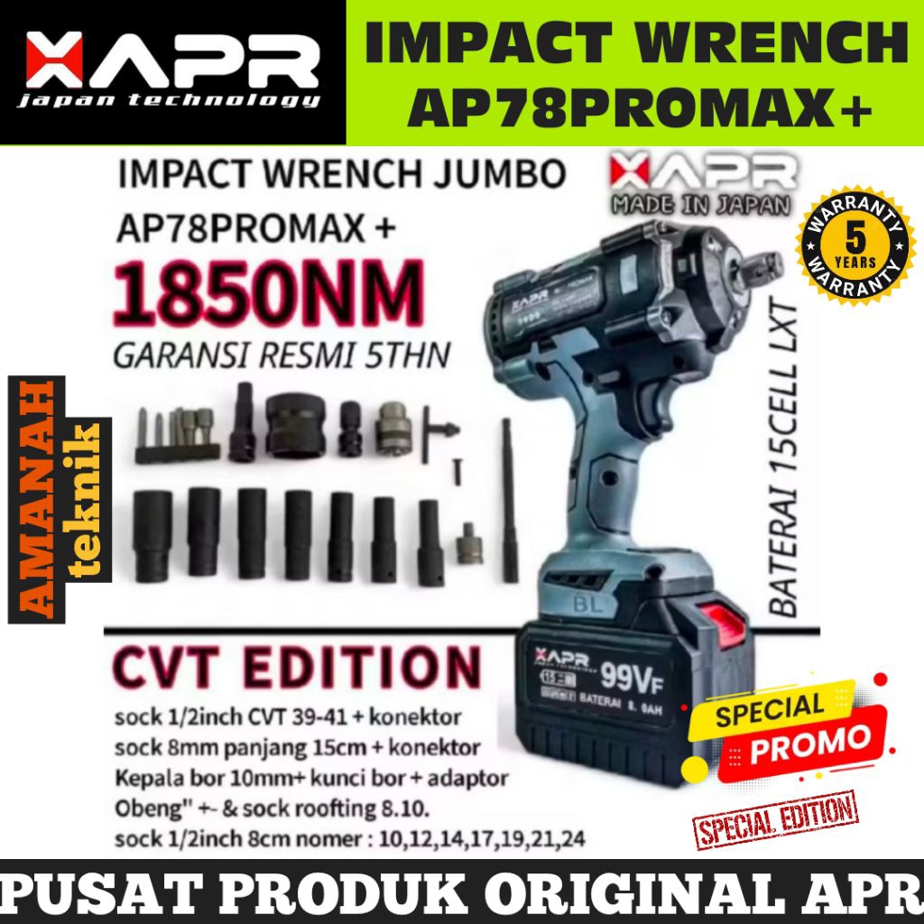 Jual APR AP78PROMAX+ Impact wrench APR AP78 PROMAX+ 1850Nm 99Vf 1batrei ...