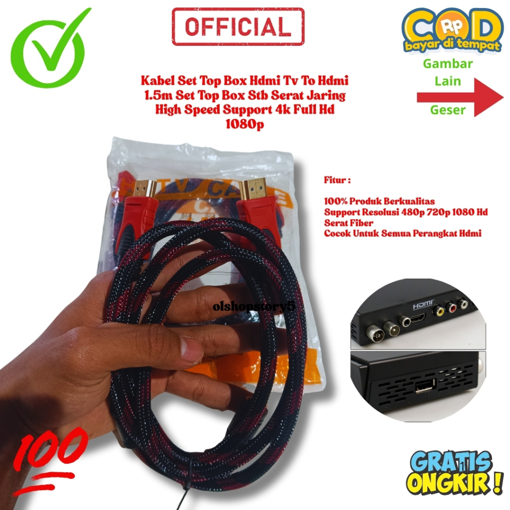Jual Kabel Set Top Box Hdmi Tv To Hdmi 1.5m Set Top Box Stb Serat ...