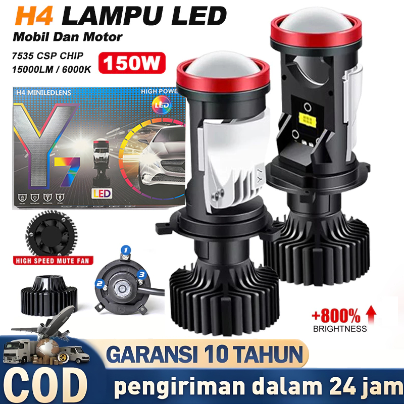 Lampu Led Mobil Dan Motor H4 Mini PJECTOR PROJIE Y7D SUPER BRIGHT 50 Watt/Dengan kipas angin