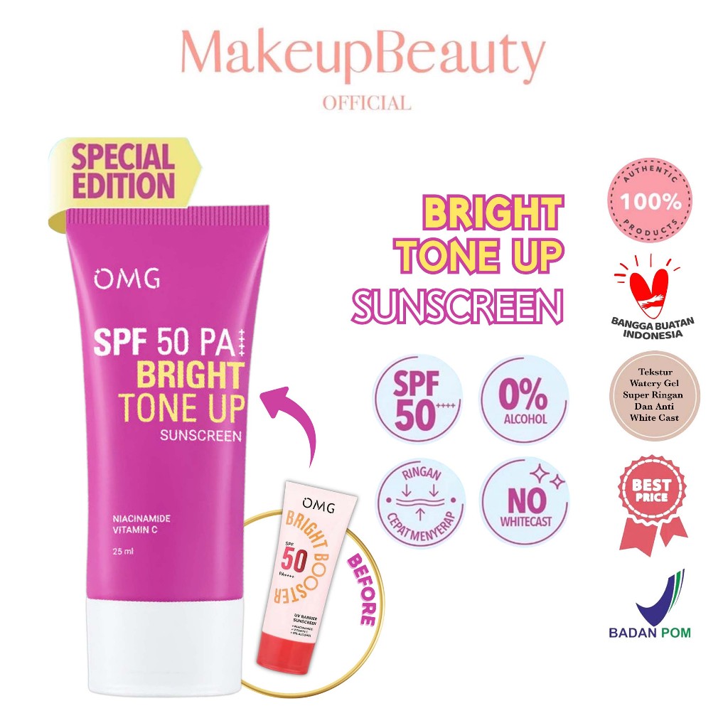 Jual OMG OH MY GLOW Bright Tone Up UV Barrier Sunscreen SPF 50 PA++ ...