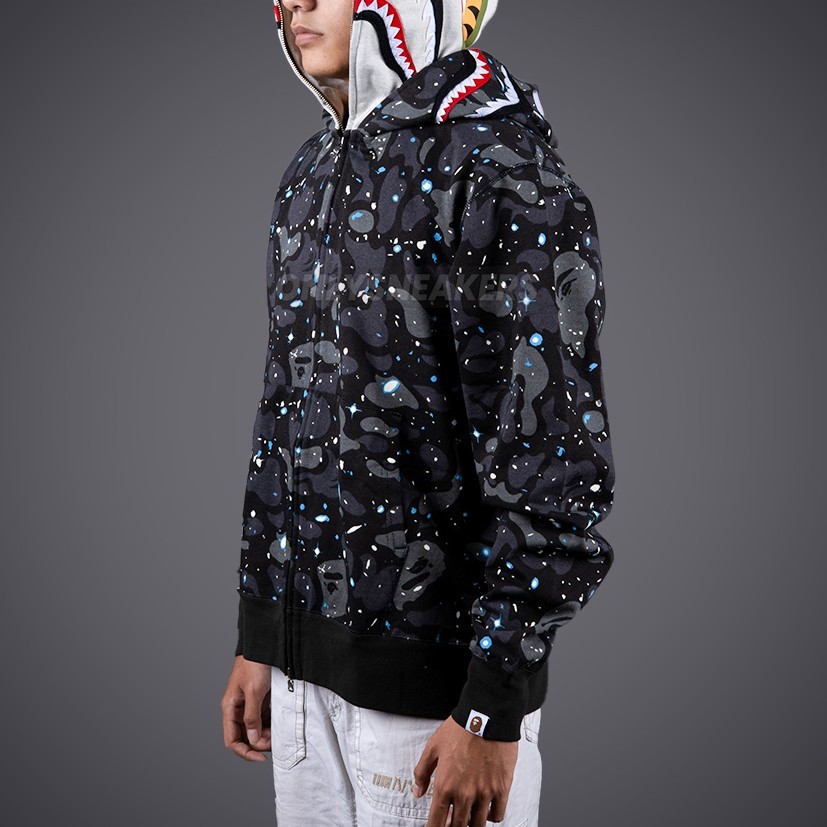 Jual BAPE SPACE CAMO SHARK FULL ZIP DOUBLE HOODIE BLACK | Shopee