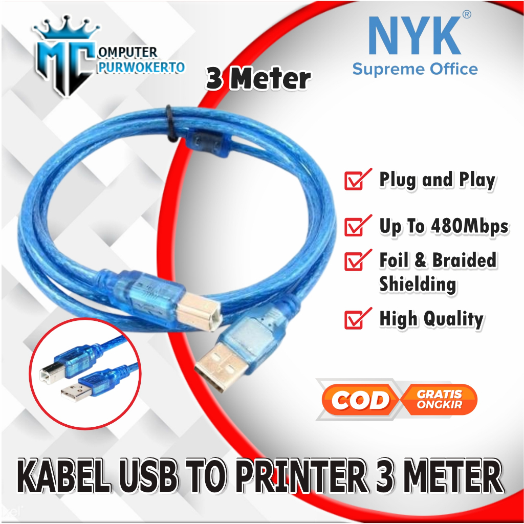 Jual Kabel USB Printer 3M Cable USB Print 3 Meter | Shopee Indonesia