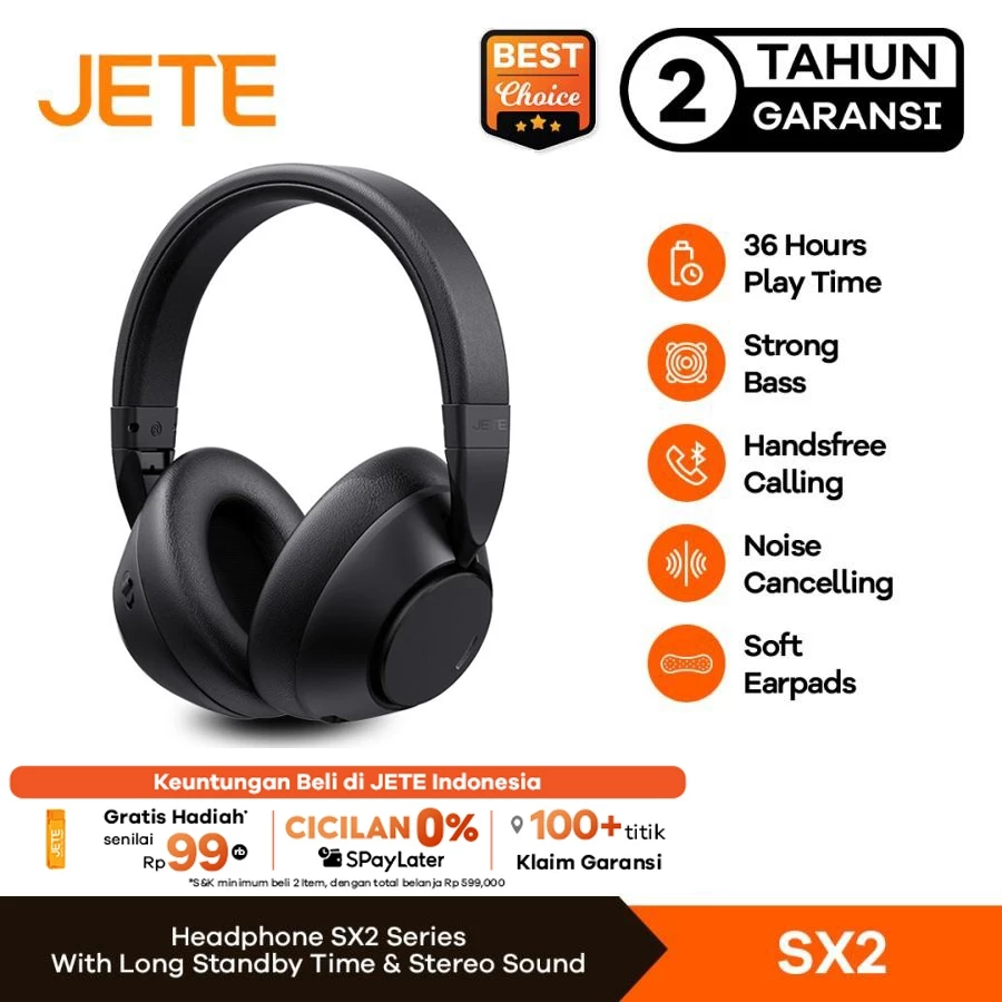 Headset Headphone Bluetooth with Surround Sound JETE SX2 - Garansi 2 Tahun