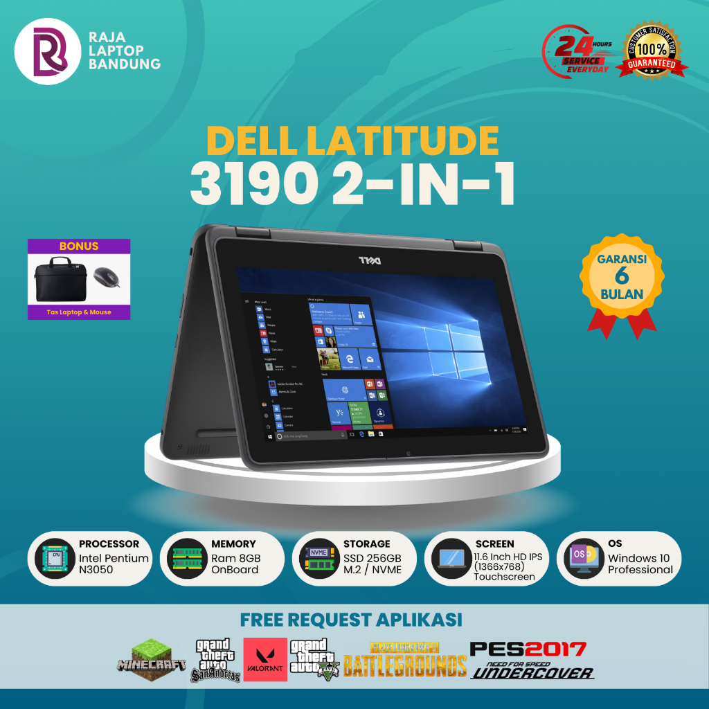 Laptop DELL Latitude ALL SERIES Pentium Celeron RAM 4GB 8GB Storage  128GB 11 inch SECOND MURAH