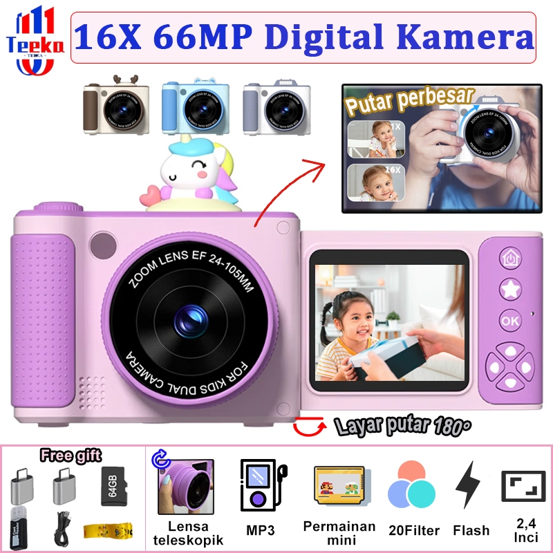 Jual TEEKA S6 66MP Digital Camera Anak Flip Kamera Digital 1080P 16X ...