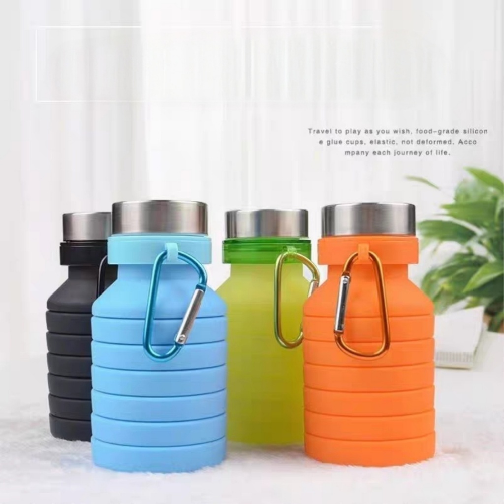Jual 550ml Folding silicone bottle/Botol minum silicone outdoor/Botol ...