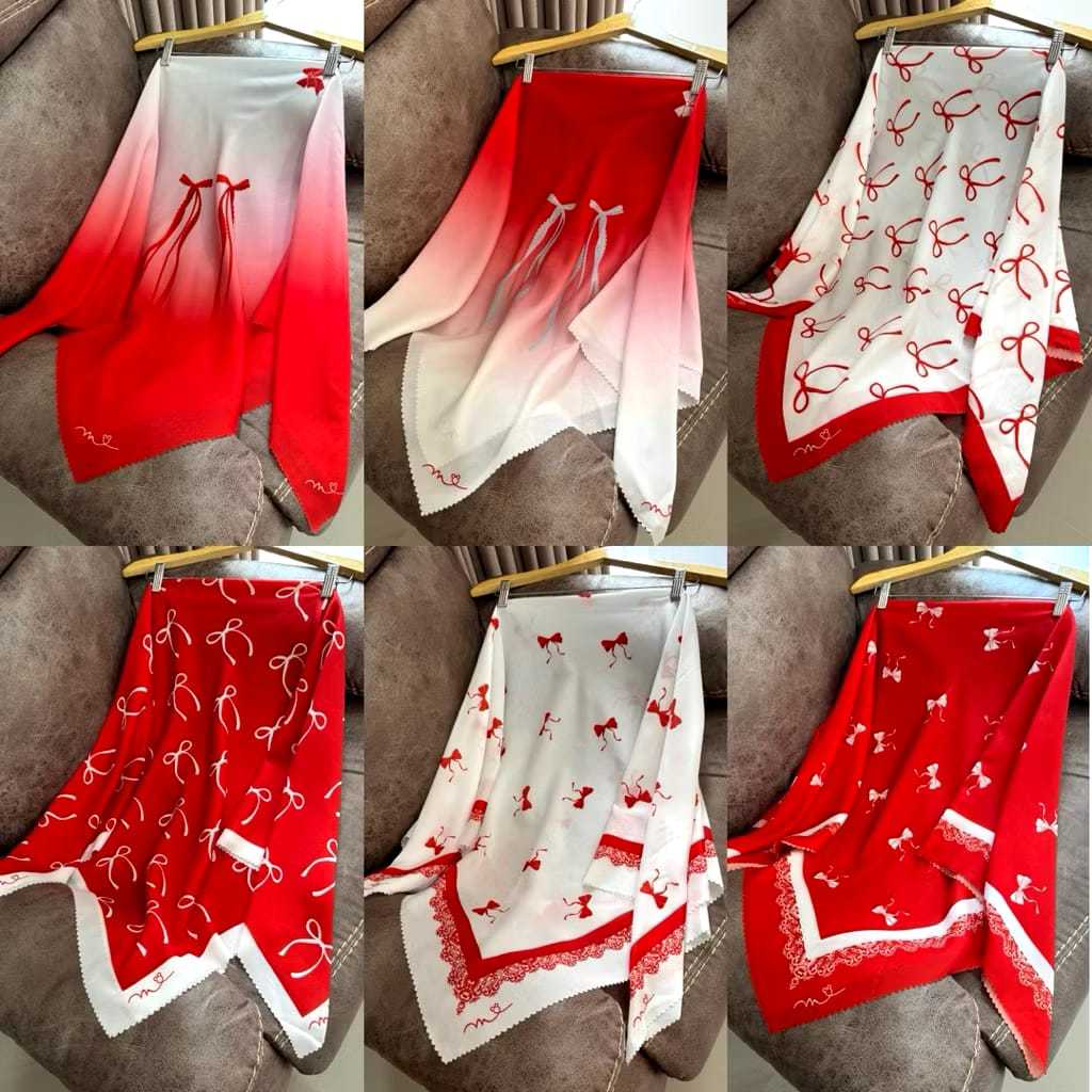 Hijab segiempat motif kemerdekaan merah putih Kerudung voal edisi agustusan