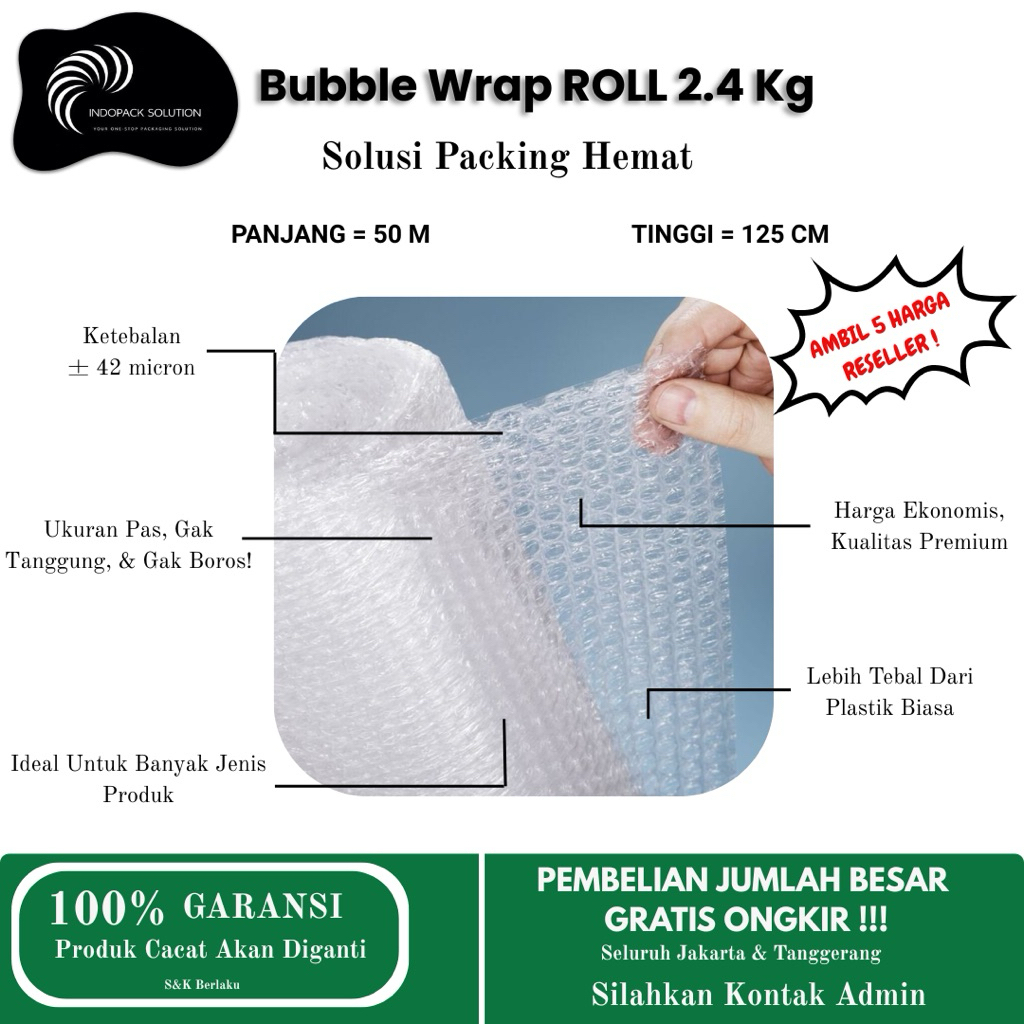 Jual INDOPACK Bubble Wrap Roll 2.4Kg 3Kg Warna Bening Hitam 125cm x 50 ...