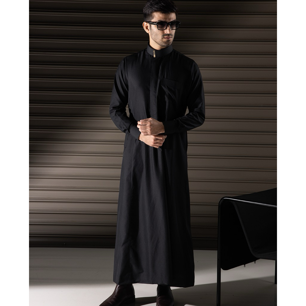Jual AZLAN Indonesia Thobe Pria Slim Fit Hitam – Lengan Manset (Arabian ...