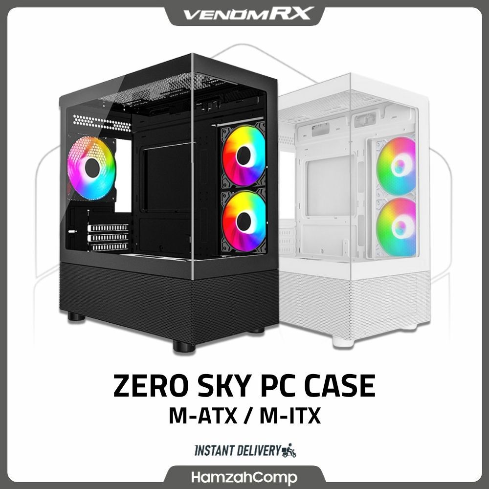 Jual Casing PC Venom RX Zero Sky Gratis 3 FAN ARGB Tempered Glass M-ATX ...