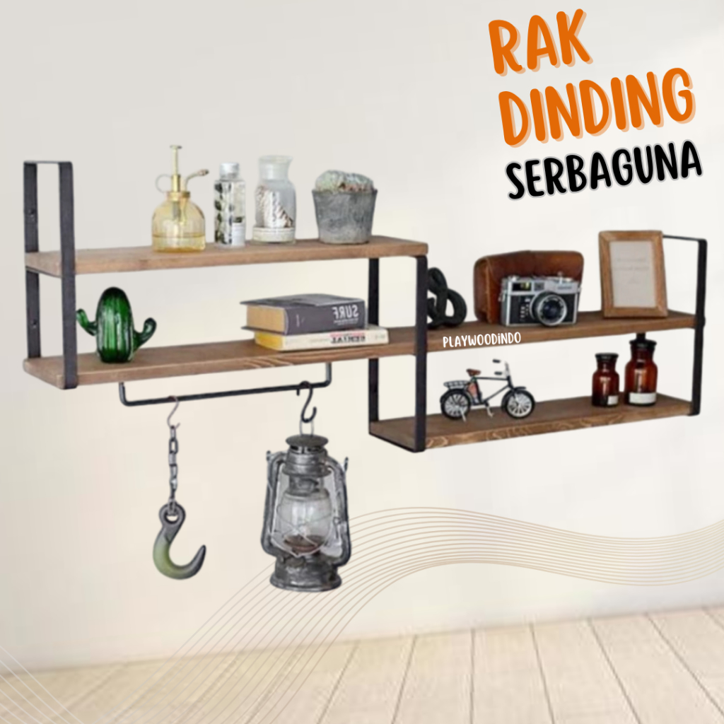Kichen set minimalis rak dinding triple material besi dan kayu asli
