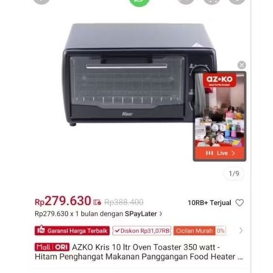 Jual Kris Oven Toaster 10 Liter (baru) | Shopee Indonesia