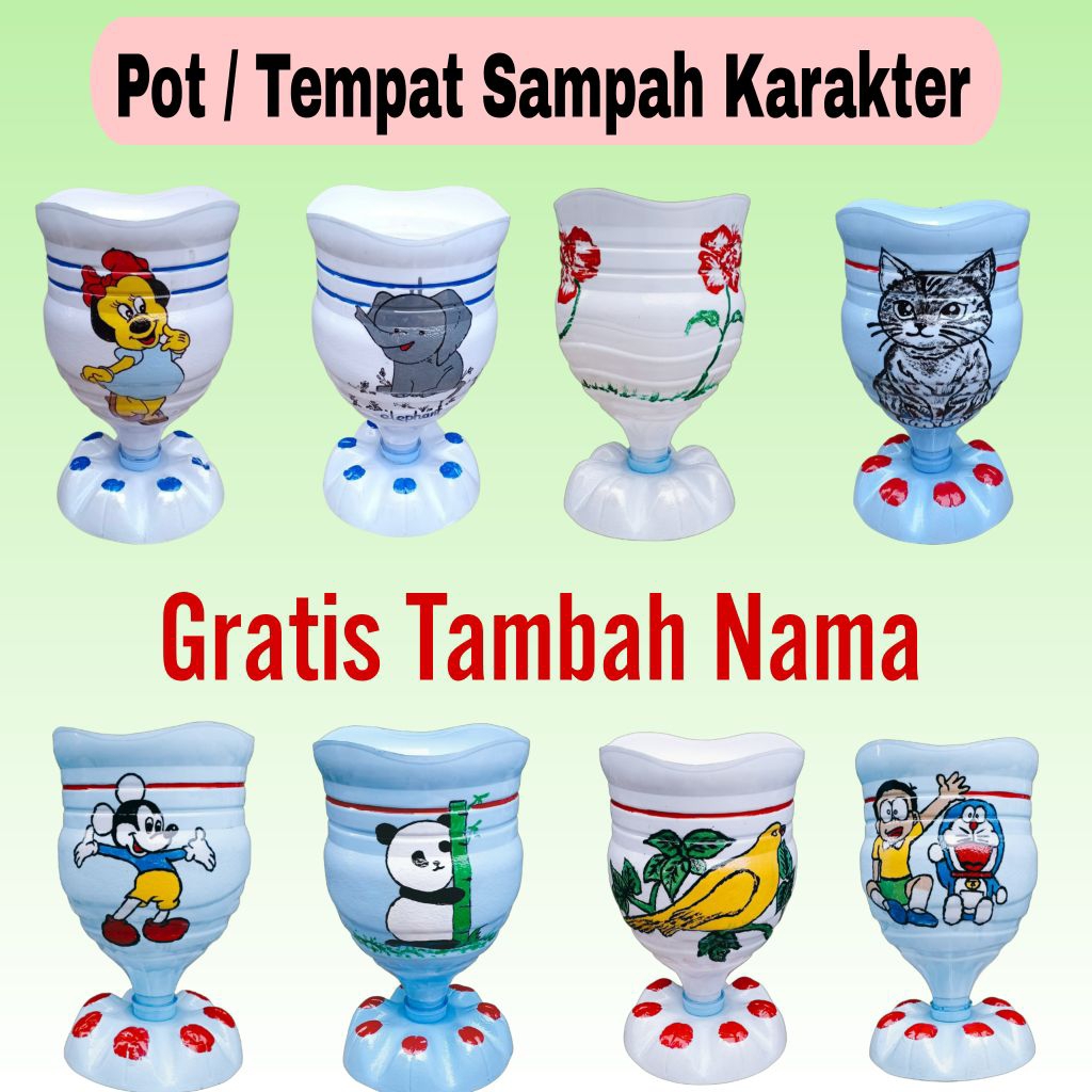 (READY STOK) Prakarya  Kerajinan Daur Ulang Pot/Tempat sampah karakter galon lemineral bekas ( Model - 2 )