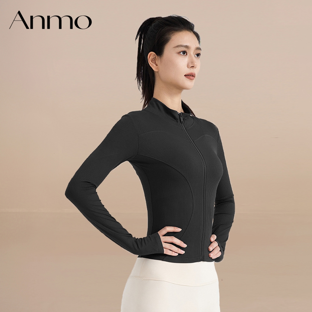 Jual ANMO-Jaket olahraga wanita kerah bergaris untuk gym, olahraga ...