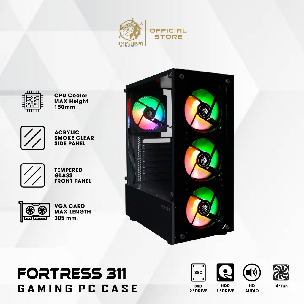 Jual Imperion PC Case Fortress 311 FREE 3 RGB Fan | Shopee Indonesia