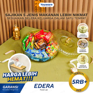 Youware - Edera Toples Makanan Bulat dengan 5 Sekat Besar Penyimpanan Camilan Snack untuk Ruang Tamu dan Keluarga Sajikan dengan Mudah dan Aman Kedap Udara