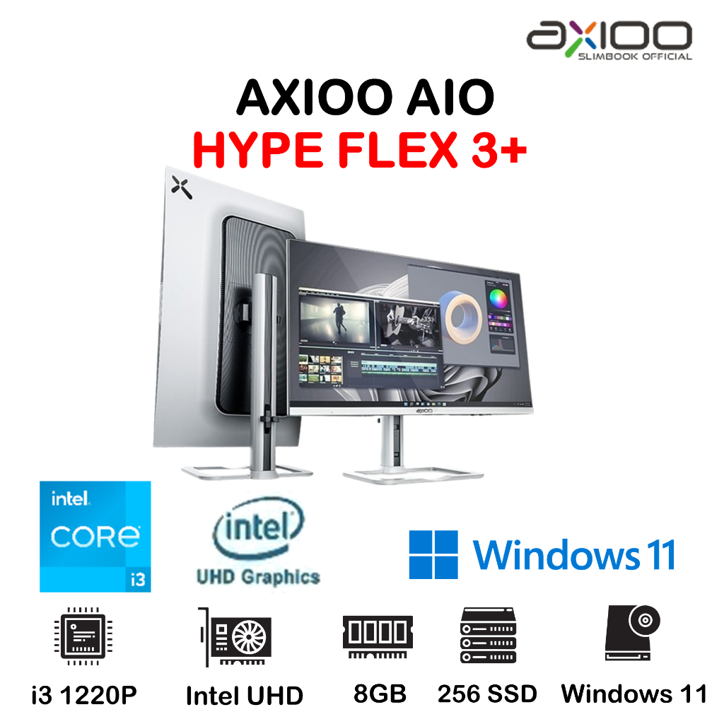 AXIOO AIO PC ALL IN ONE HYPE FLEX 3+  Core i3 1220p  8GB 256GB SSD 23.8" WINDOWS 11
