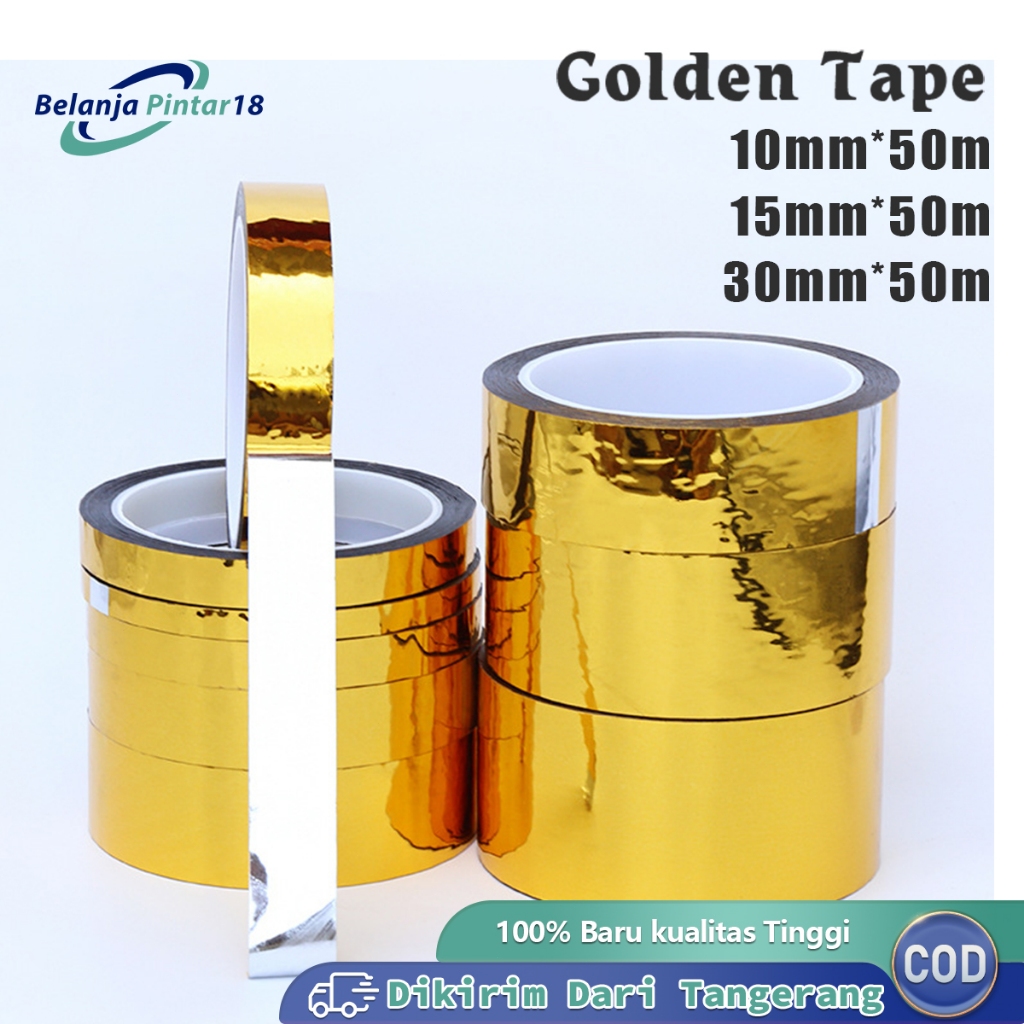 Jual 50M/Roll Selotip Emas Gulungan Sticker Emas Gold Tape 1cm-3cm ...
