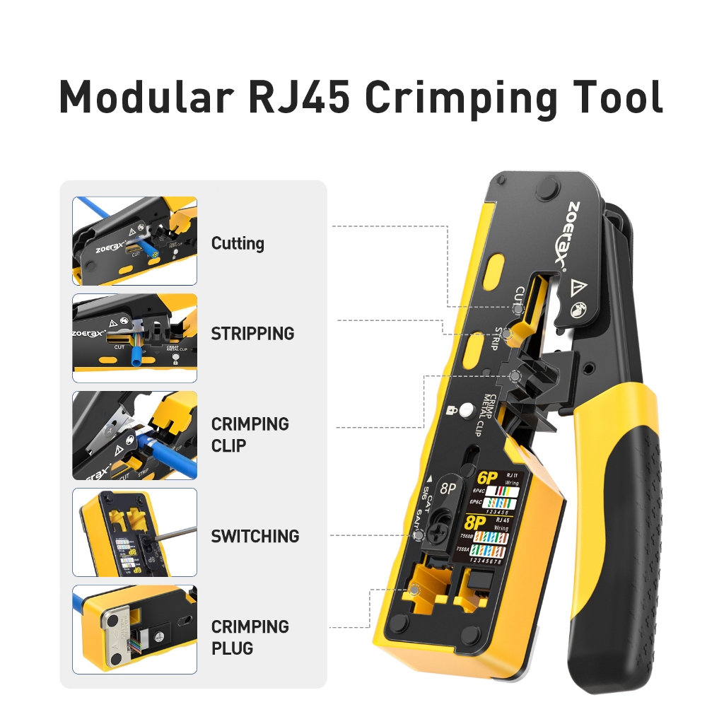 Jual ZoeRax RJ45 Crimp Tool Ethernet Crimping Cutter For Cat7 Cat6a ...
