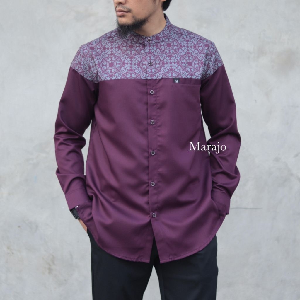 Kurta agam kemeja pria legan panjang motif batik di dada full kancing bahan toyobo