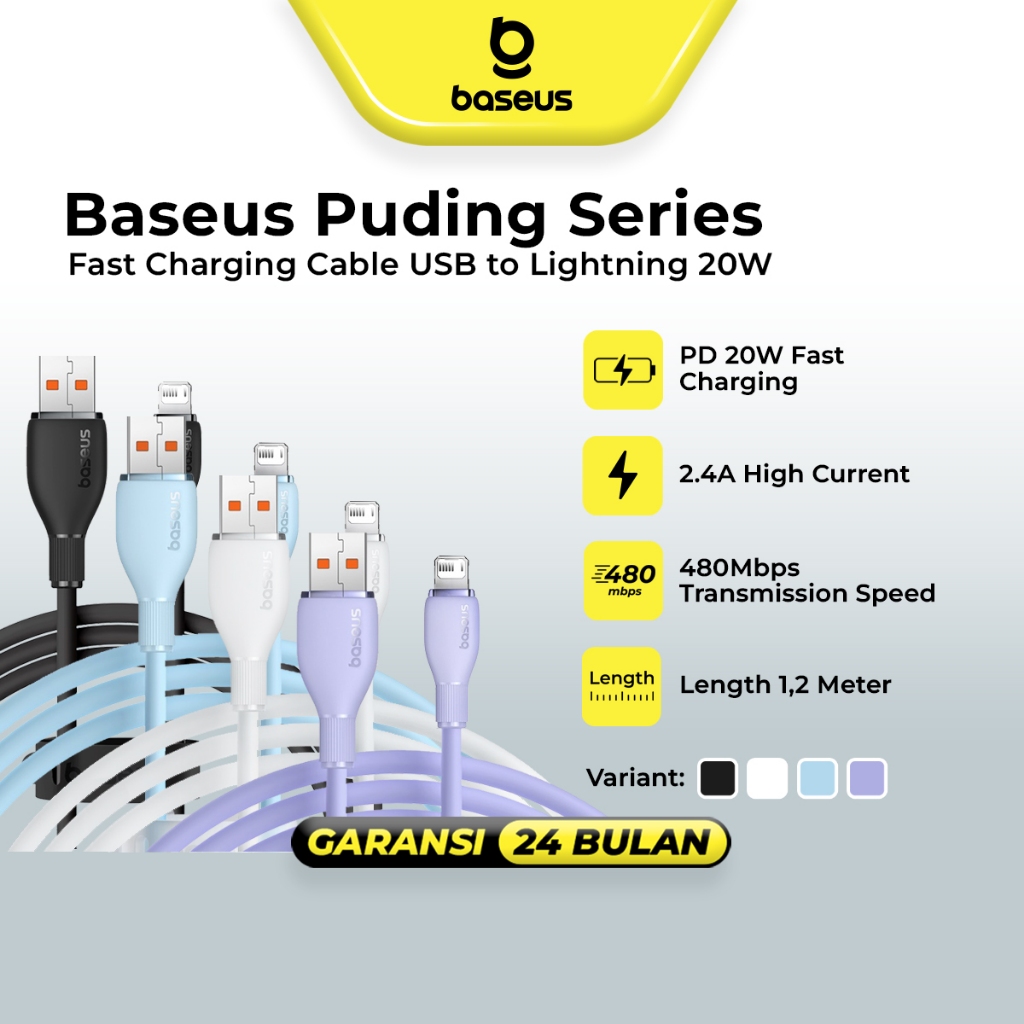 Jual Baseus Pudding Series Fast Charging Cable USB to iP 2.4A 1.2M ...
