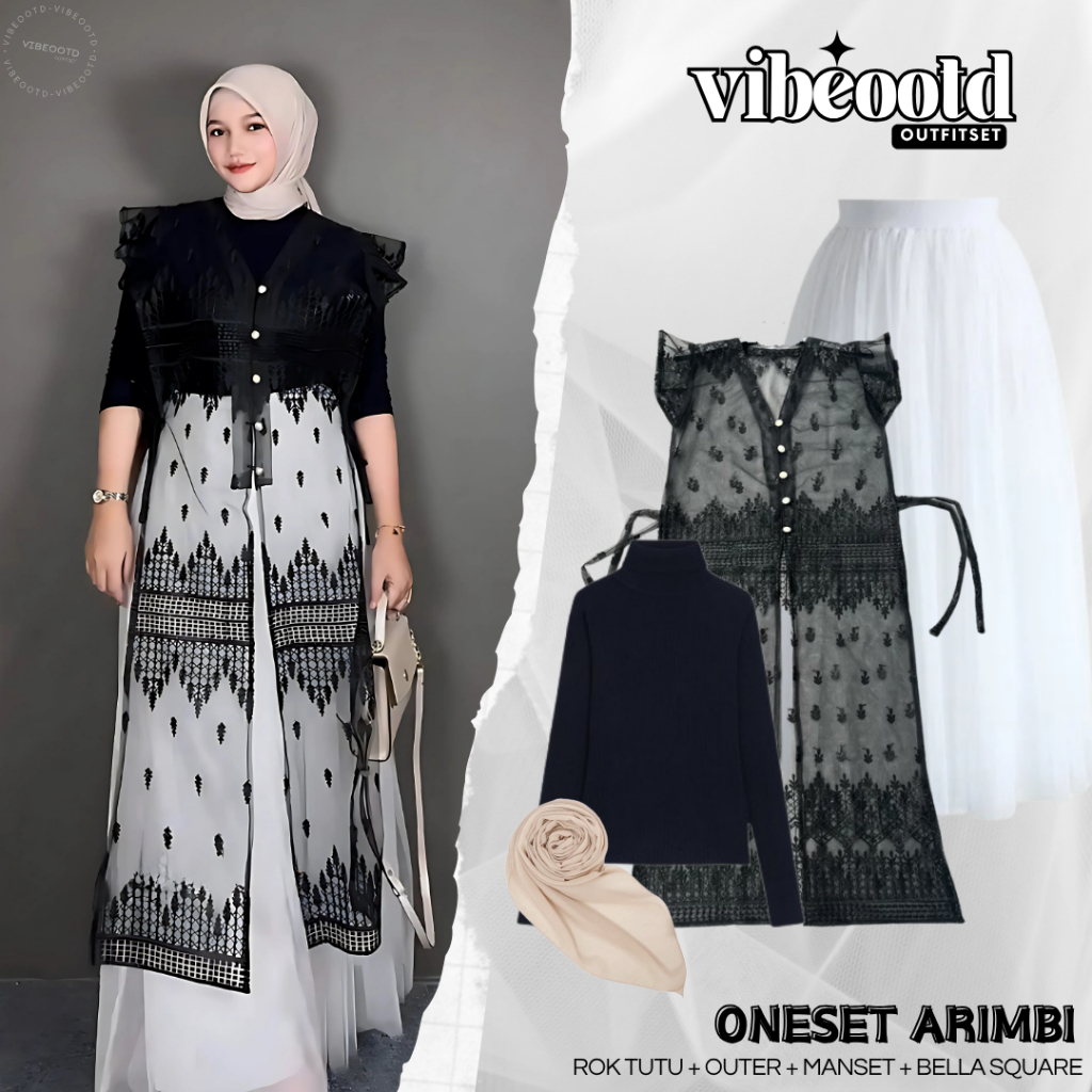 Jual Arimbi Outfit Set Wanita Hijab ( Rok Tutu Putih + Outer Brokat ...