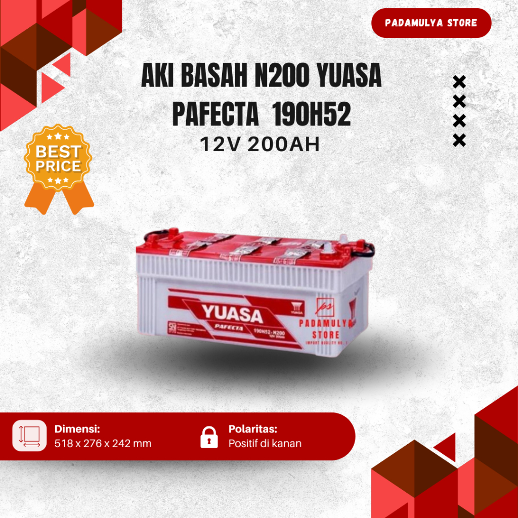 Jual Aki Basah N200 Yuasa Pafecta 12V 200Ah 190H52 Battery Kapal Genset ...