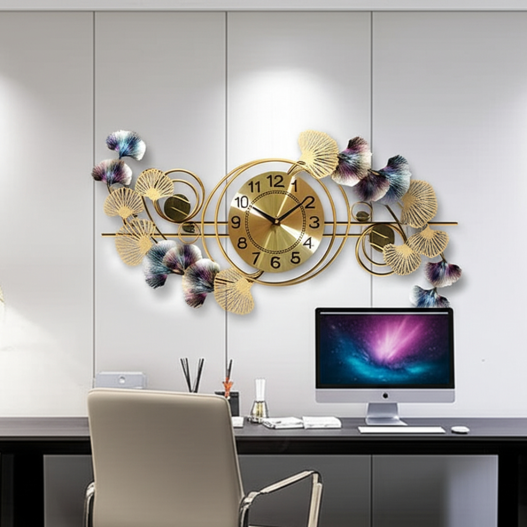 Jual Hiasan Dinding Besi Aesthetic Jam Ginkgo Frame Bulat 120x60cm ...