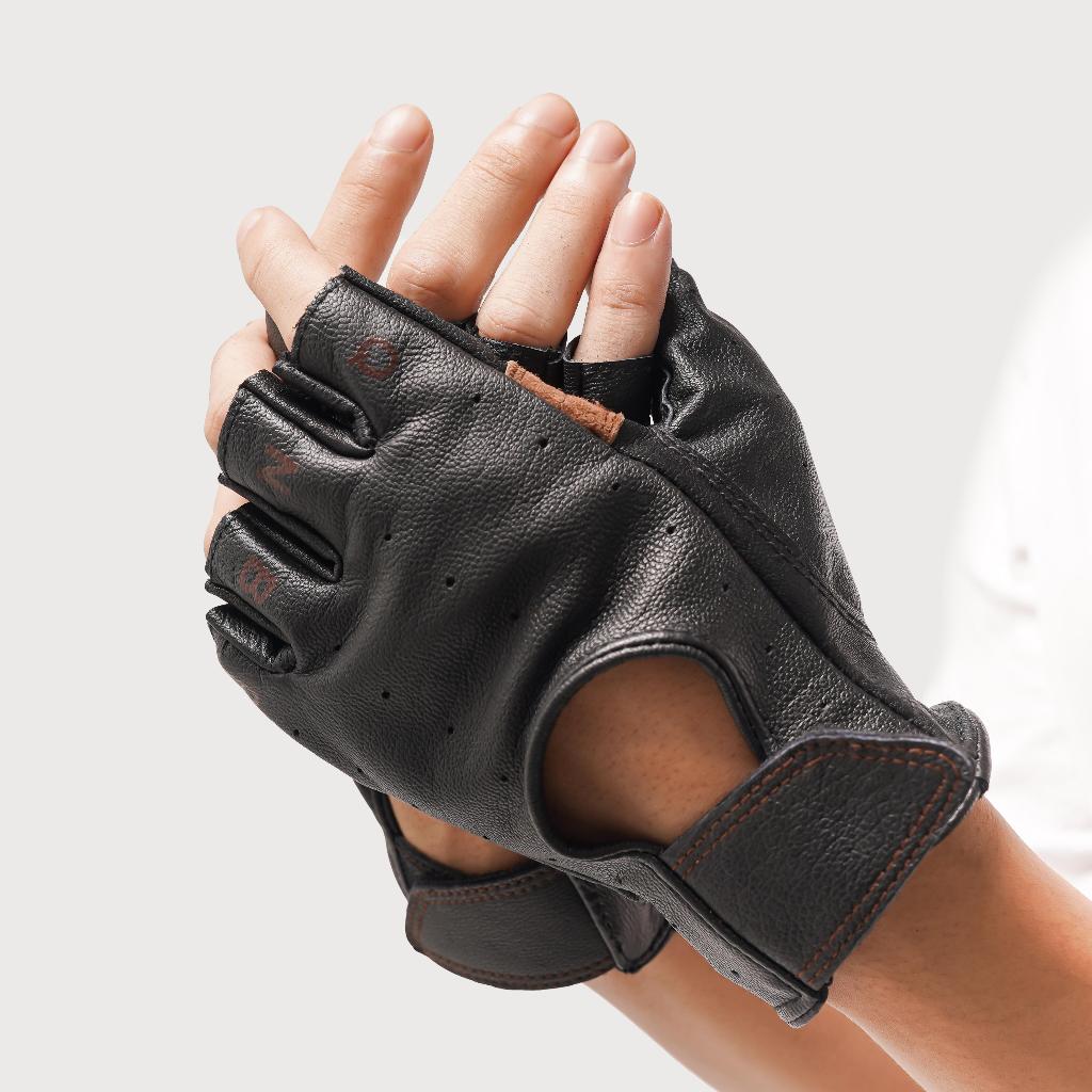 Jual Queenbeer - Leather Half Finger Gloves Riding Steve Black | Sarung ...