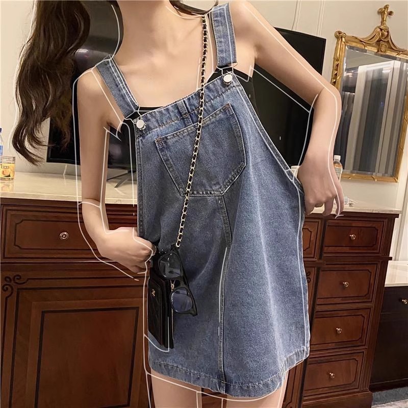 Jual Model Terbaru 2025 Rok Overall Jeans Gaya Korea Vintage untuk ...
