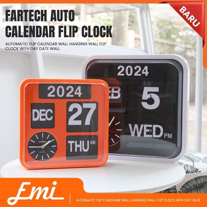 Jual FARTECH Auto Calendar Flip Clock Jam Dinding Kalender Otomatis ...