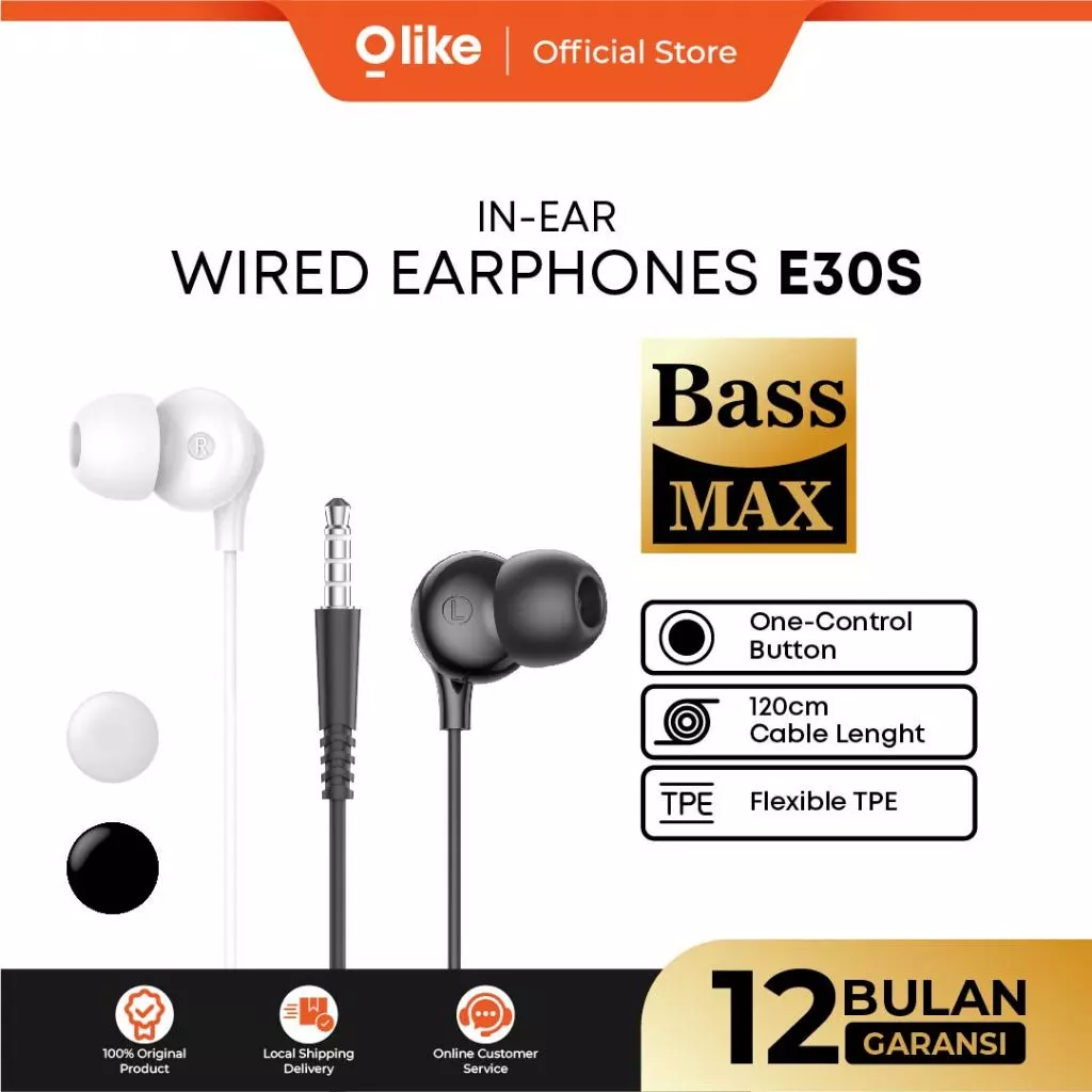 Olike Headset Handsfree 3.5MM Wired Earphone Mic Android Iphone E30S Bass Max Flexibel