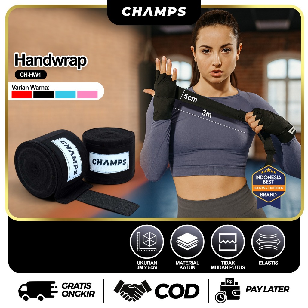 Jual CHAMPS Hand Wrap Tinju MMA Muay Thai 5cm x 3m – Bandage Boxing