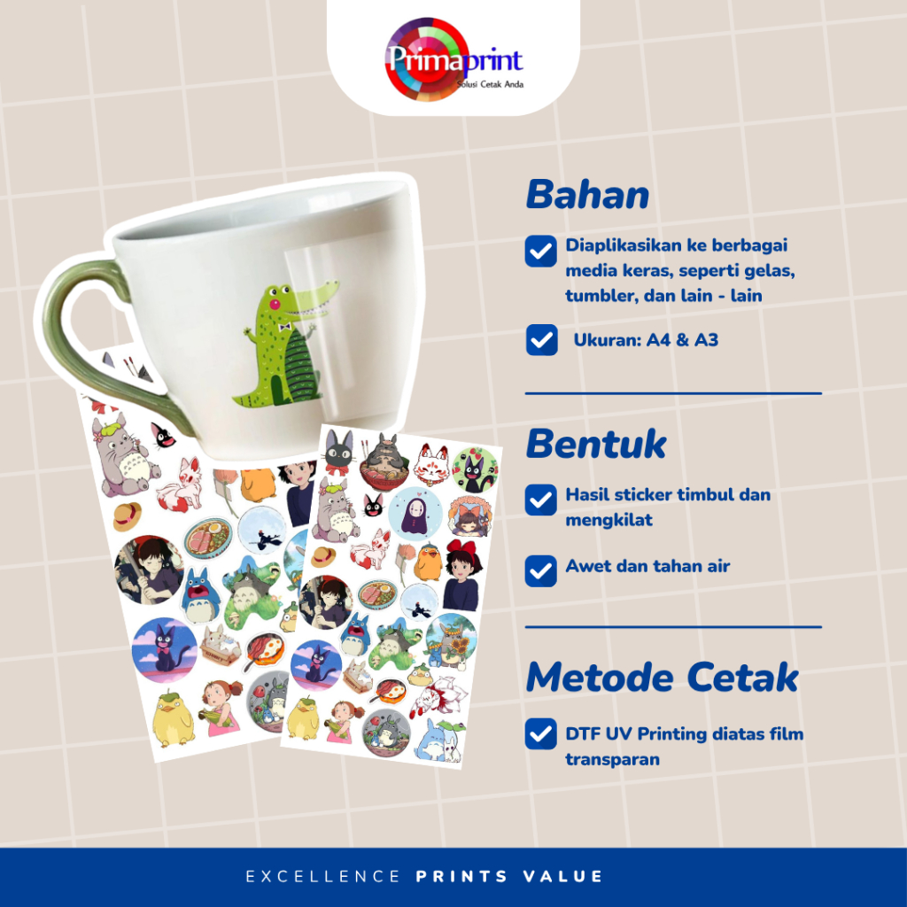 Jual Cetak Sticker Custom DTF UV Ukuran A4 & A3 | Stiker Waterproof ...