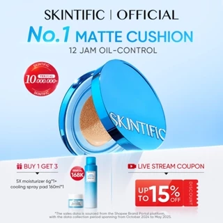 SKINTIFIC - Perfect Stay Velvet Matte Cushion | Foundation Compact Oil-Control Waterproof Sweatproof Matte Finish Non-Comedogenic Poreless Blue Cushion Foundation Flawless BB&CC Cream Makeup High-Coverage Bedak Skin Tint Demi-Matte