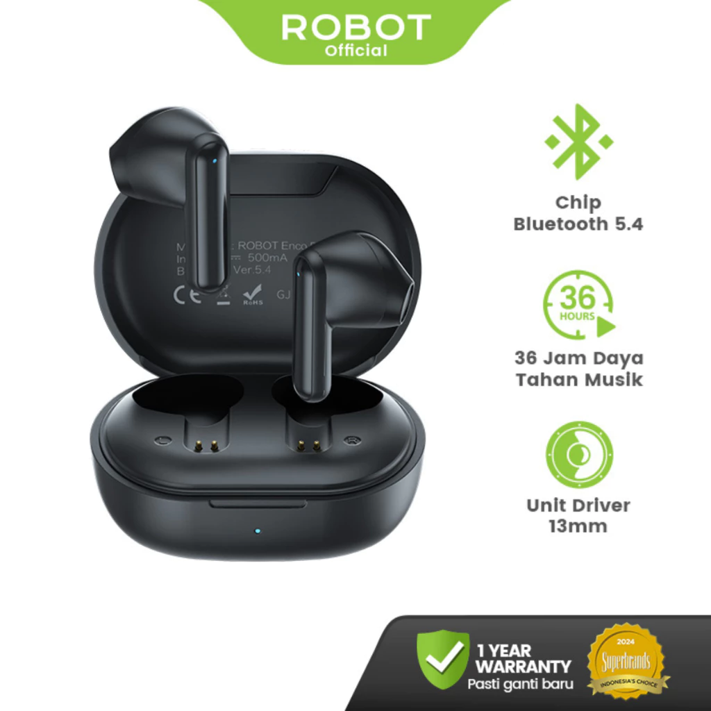 ROBOT TWS True Wireless Semi In-Ear Mini Earbuds Bluetooth 5.4 Sports Earphones Headphones in Mic Enco Buds