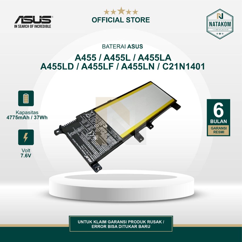 Jual BATERAI ASUS A455 A455L A455LA A455LD A455LF A455LN CODE C21N1401 ...
