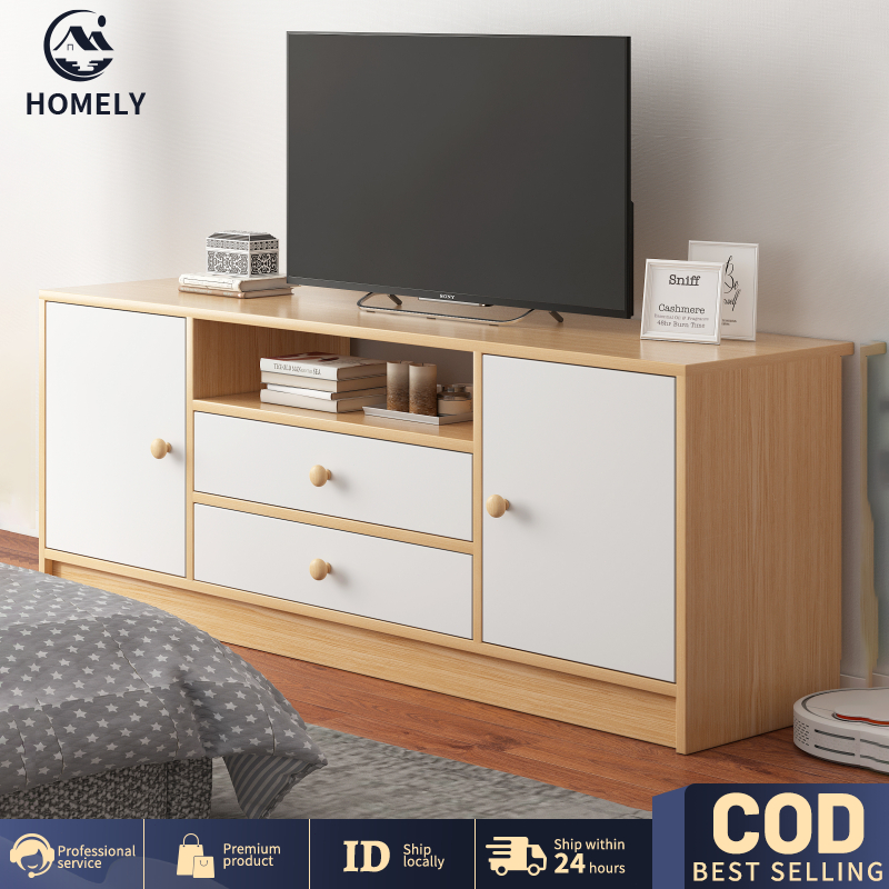 COD Lemari TV Kayu Serbaguna 116/136cm - Meja TV Minimalis dengan Rak & Laci Cocok untuk Ruang Tamu Kecil  3 Warna Pilihan Minimalis Serbaguna