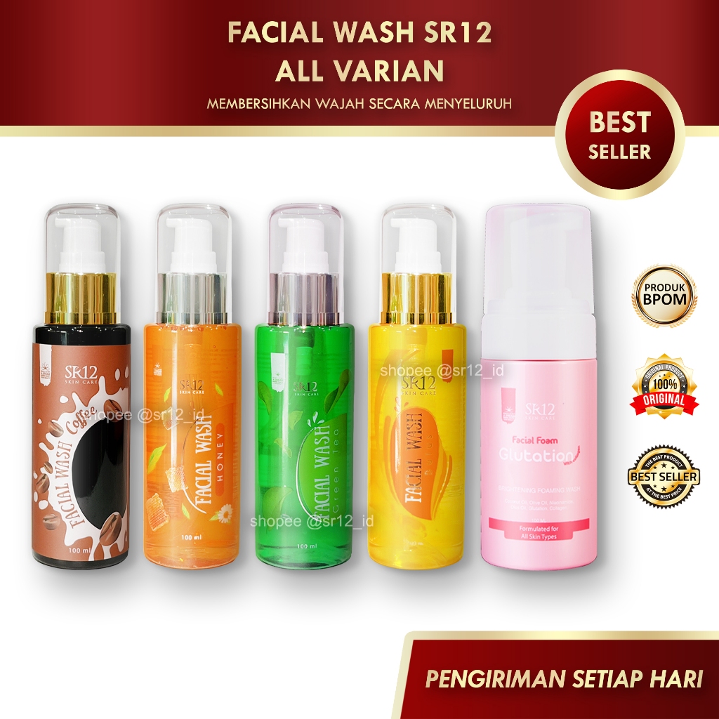 FACIAL WASH SR12 ALL VARIAN (BULUS / COFFEE / GLUTATION / GREEN TEA / HONEY / SABUN WAJAH SR12 MENCERAHKAN, MELEMBAPKAN, MENGATASI HERAWAT, MENGHILANGKAN FLEK HITAM)